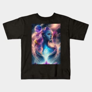 Mystical Nebula Planets Clouds Girl Kids T-Shirt